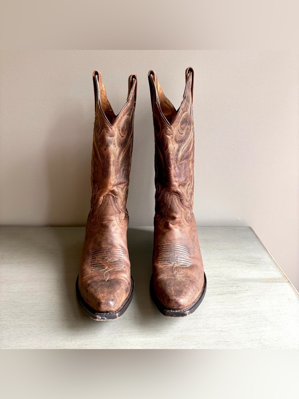 J.B. Dillon Brown Goat Leather Cowboy Western Work Boots Women 9 Pull On Mexico - Picture 3 of 14